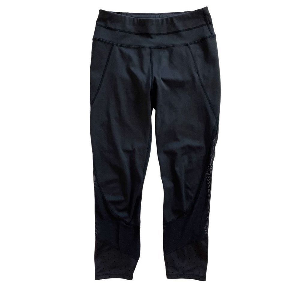 Athleta Laser Mesh Sonar Mid-Rise Capri Tight Legging Stretch Black XS